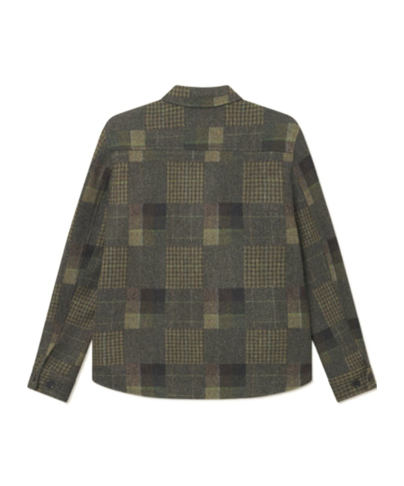Les Deux Kody Patchwork Wool Overshirt In Green
