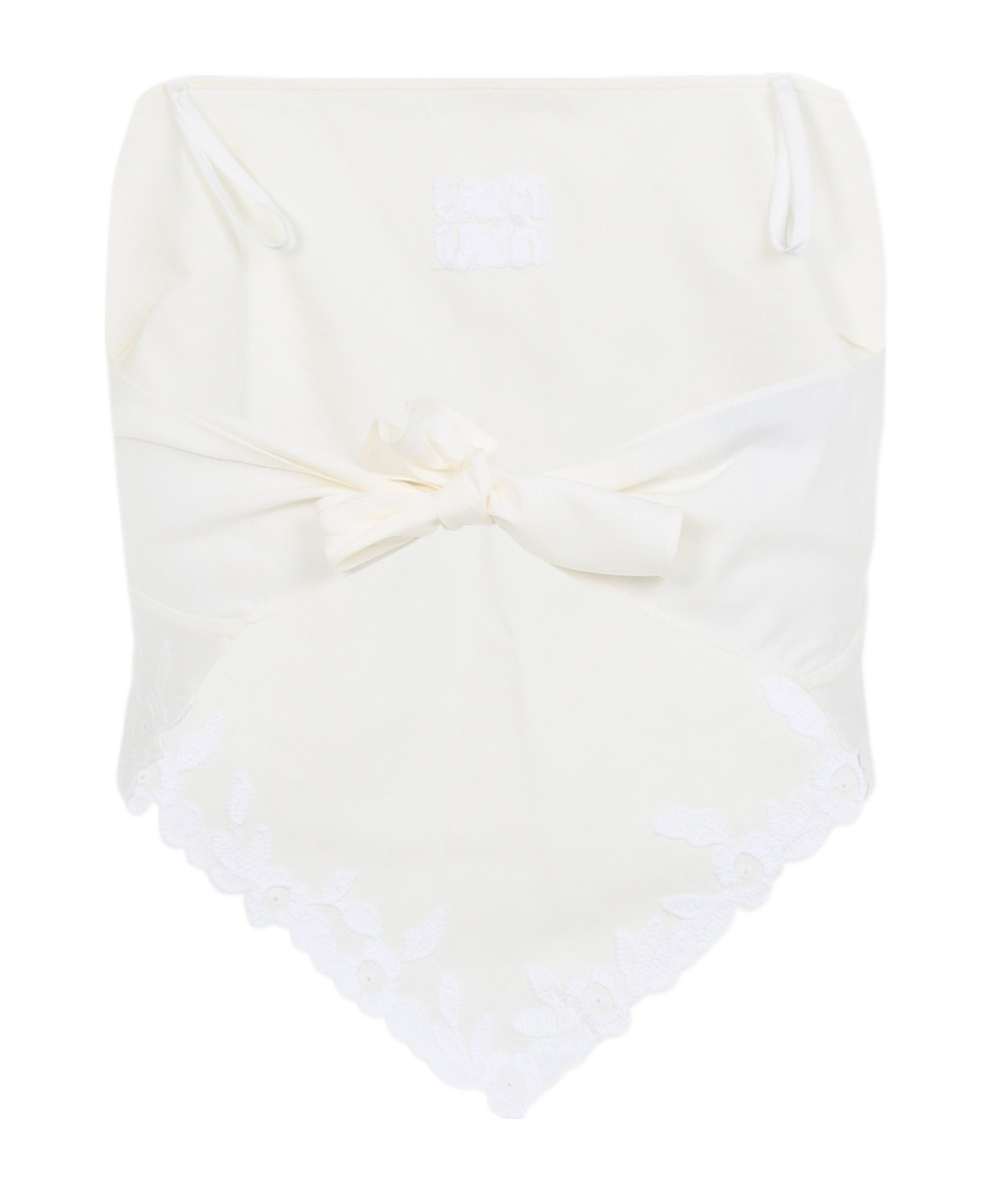 Miu Miu Embroidered Slubbed Canvasbandana Top