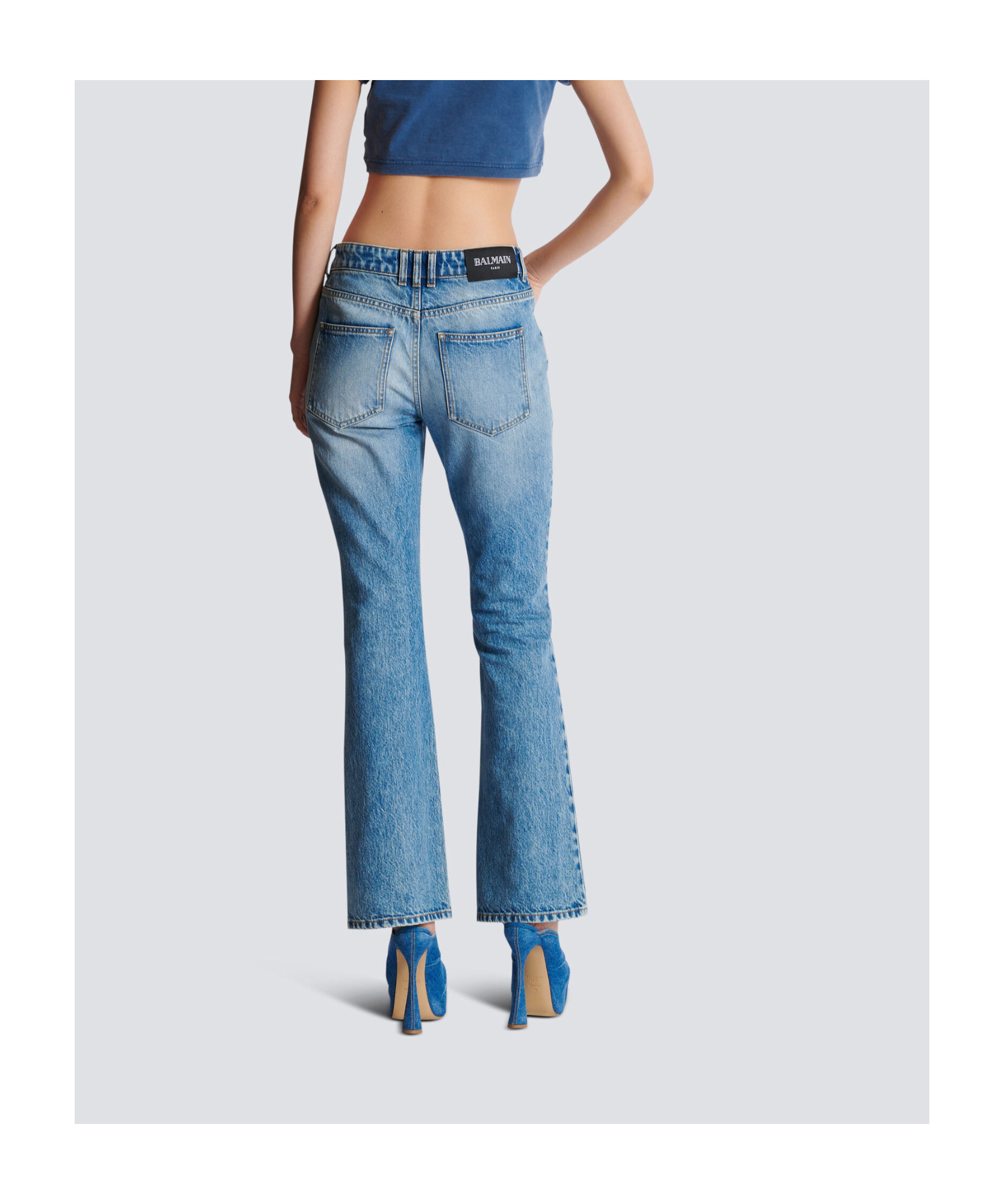 Balmain Flared Cotton Jeans Distressed Finish In Blue