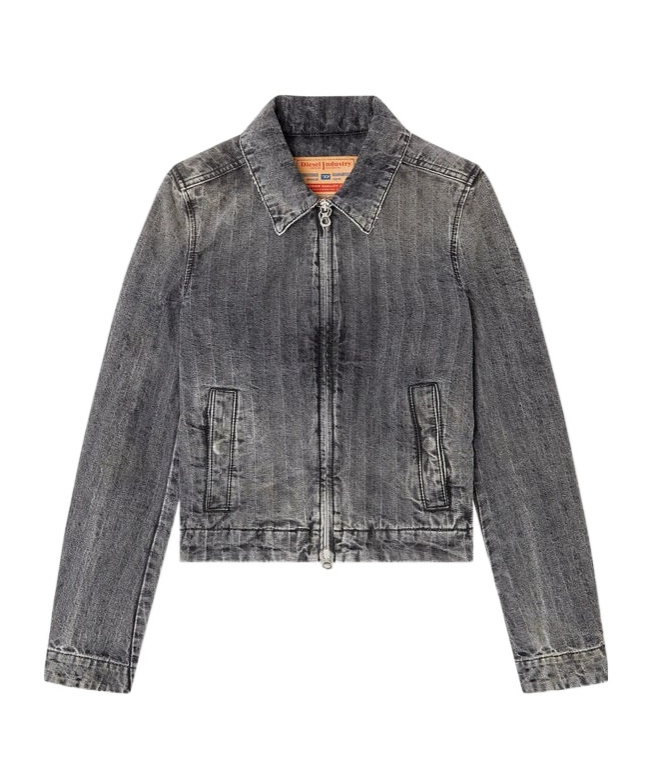 Diesel Jacket In Herringbone Denim In Black