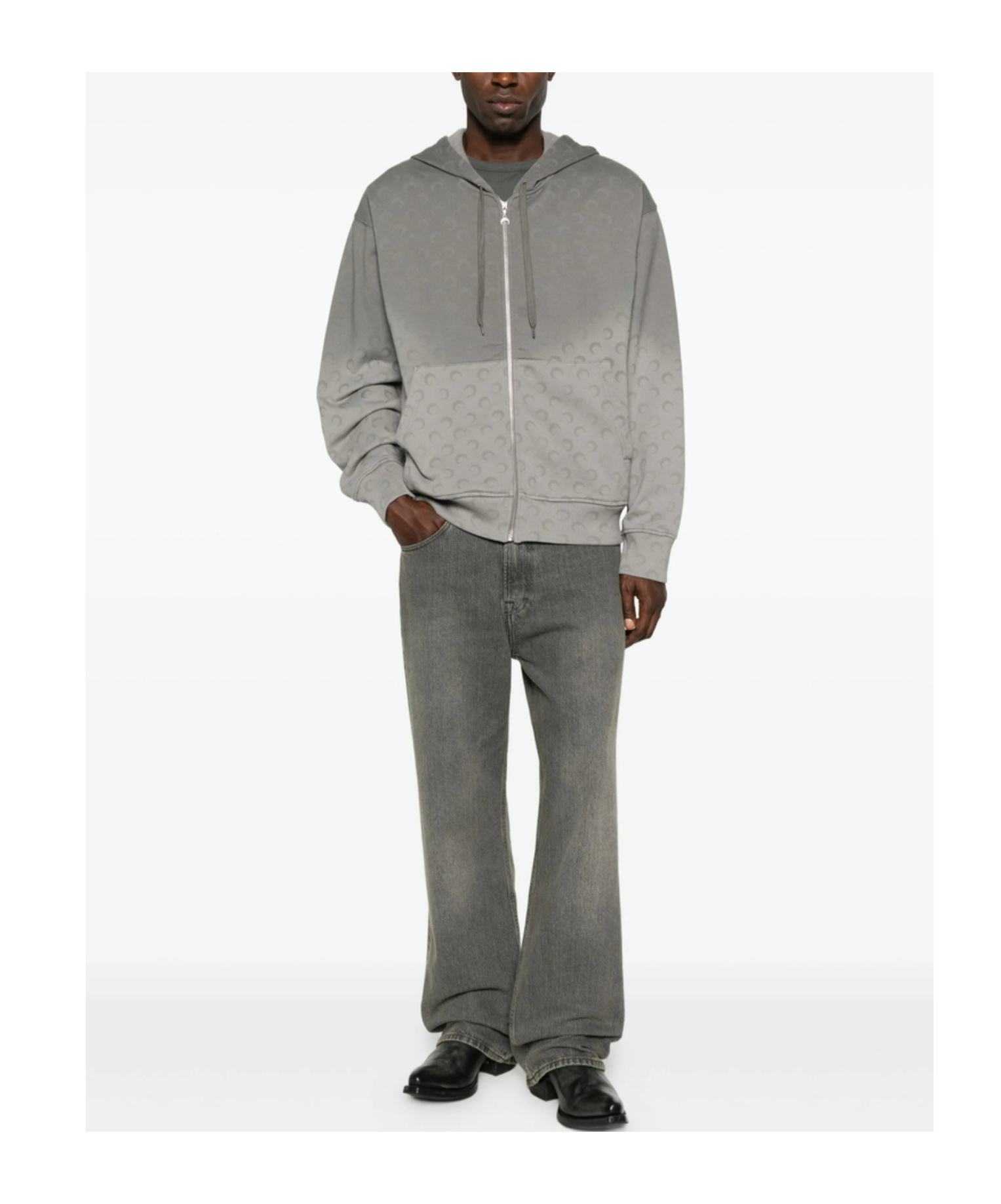 Marine Serre Moon Fleece Cropped Zipped Hoodie Woman Grey In Gray