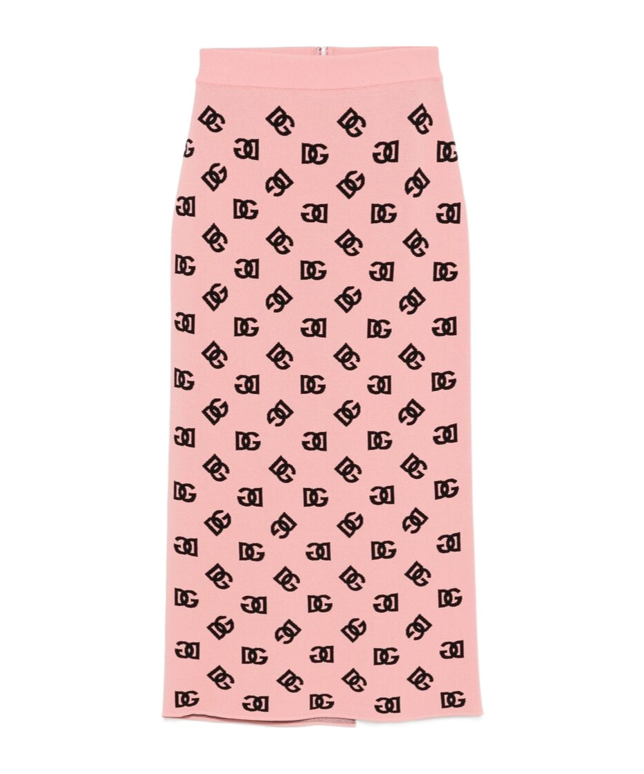 Dolce & Gabbana Pink Skirt With Pencil Design And All-over Printed Dg Logo In Viscose Blend Woman In Pink