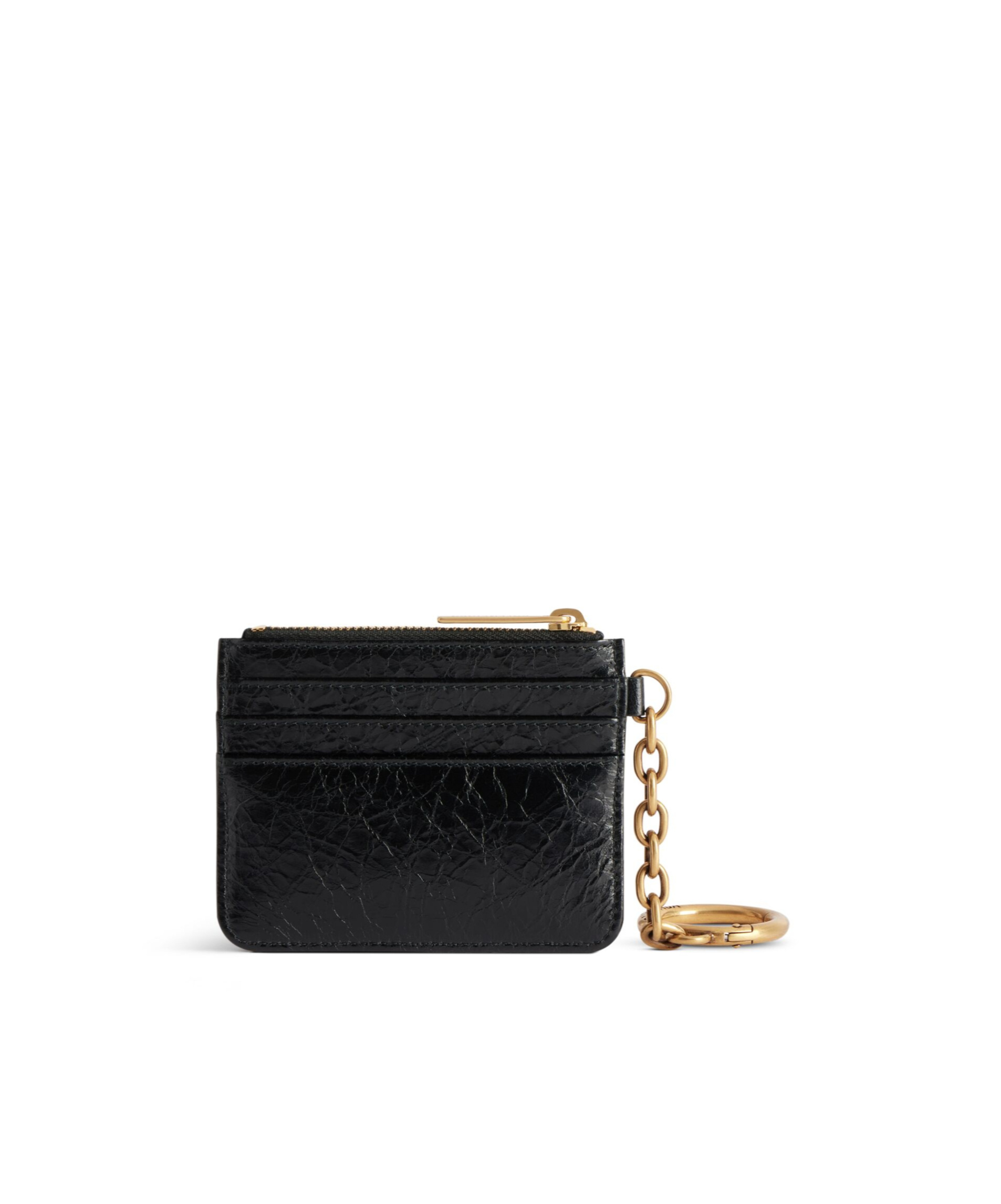 Balenciaga Monaco Leather Card Holder Keychain Attachment In Black