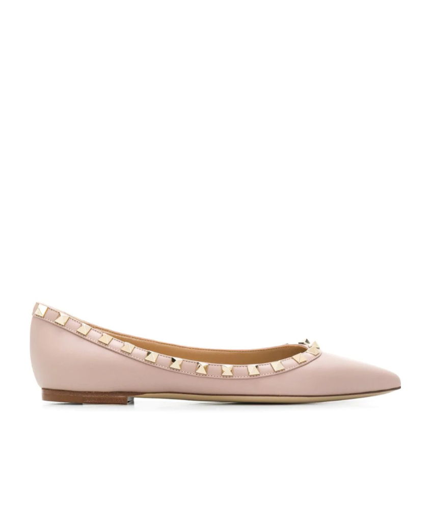 Shop Valentino Rockstud Ballerina Shoes In Nude
