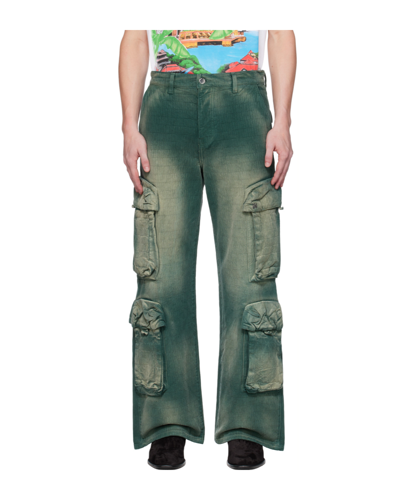 Amiri Patterned-jacquard Cargo Trousers In Green