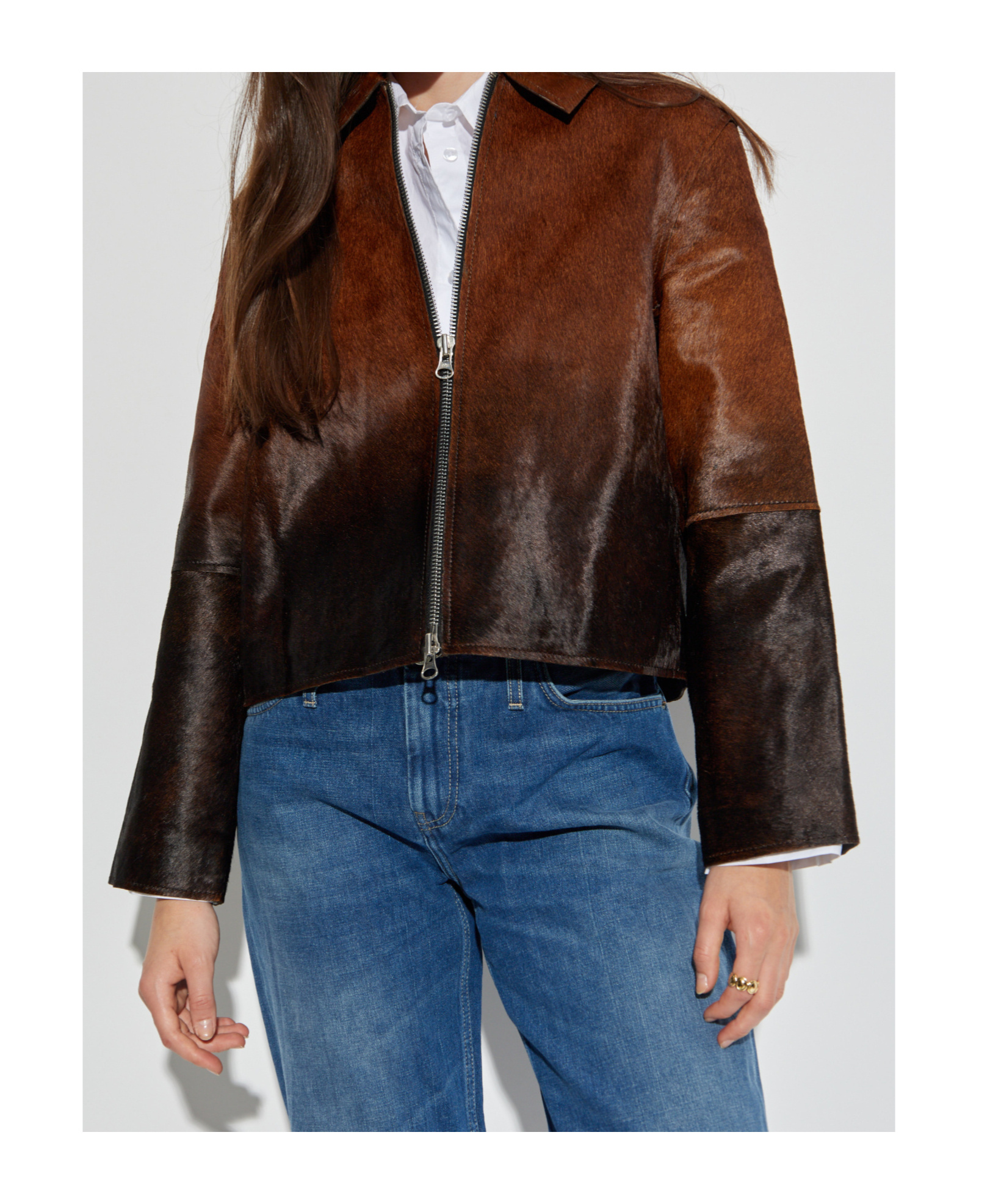 Samsoe & Samsoe Zippered Long-sleeved Leather Jacket In Brown