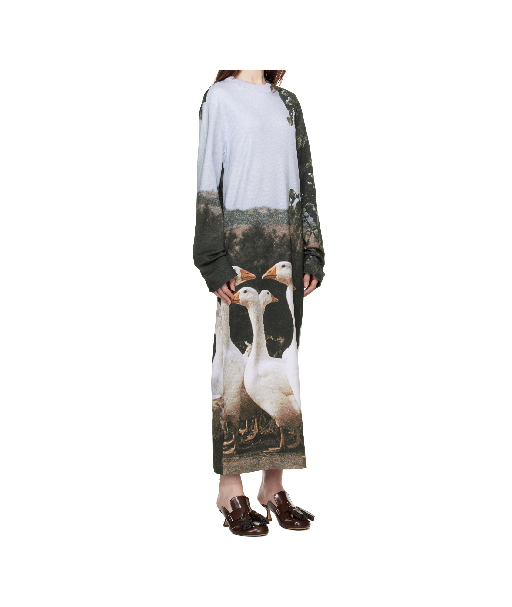 Moschino Interlock Goose Print Dress In Blue