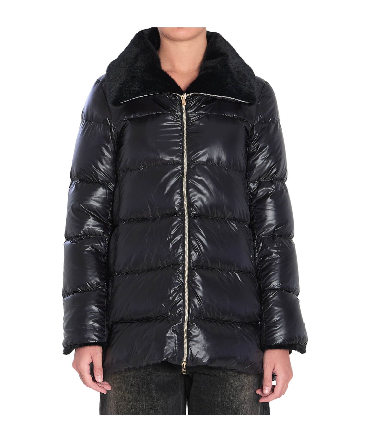 Herno Nylon Ultralighe E Faux Down Jacket In Black