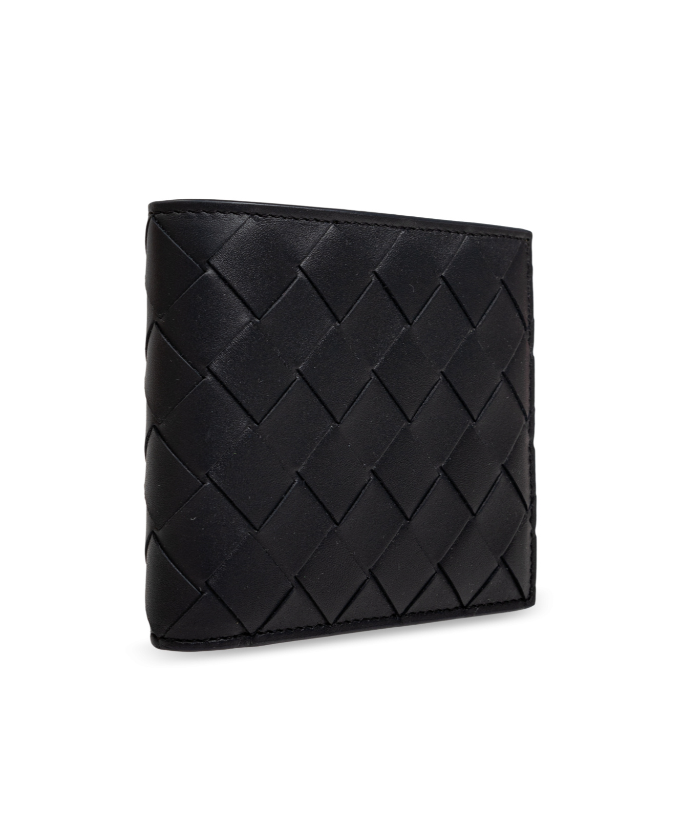 Bottega Veneta Men Leather Wallet With Intrecciato Motif In Black
