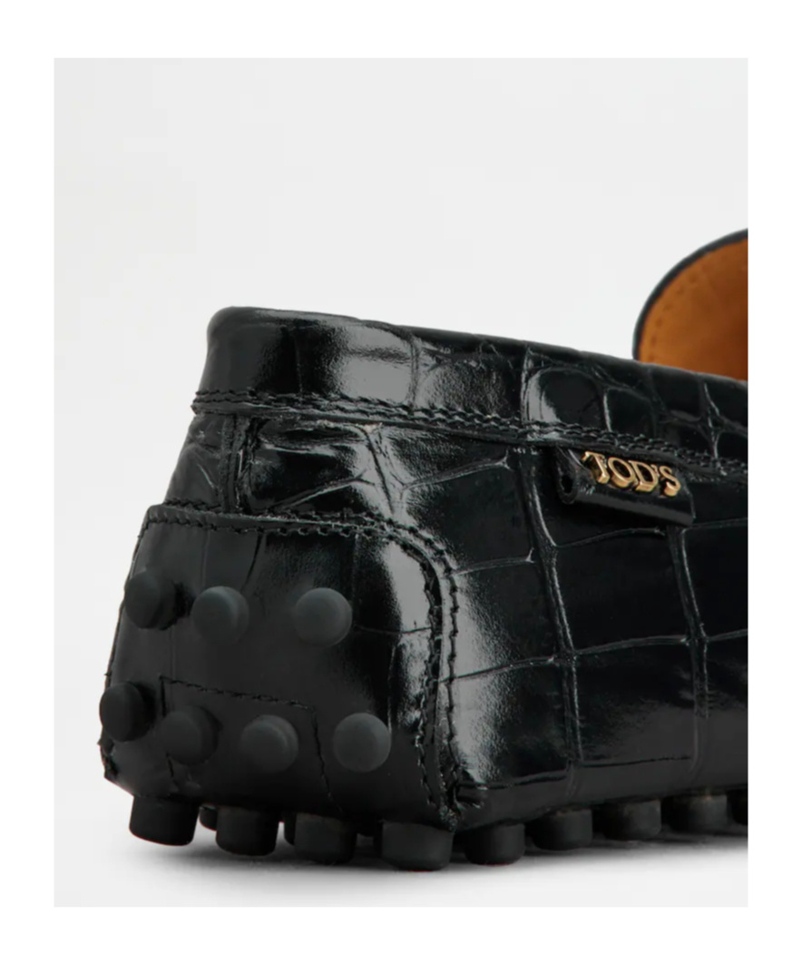 Tod's Crocodile Effect Leather Loafers With Rubber Sole In Black