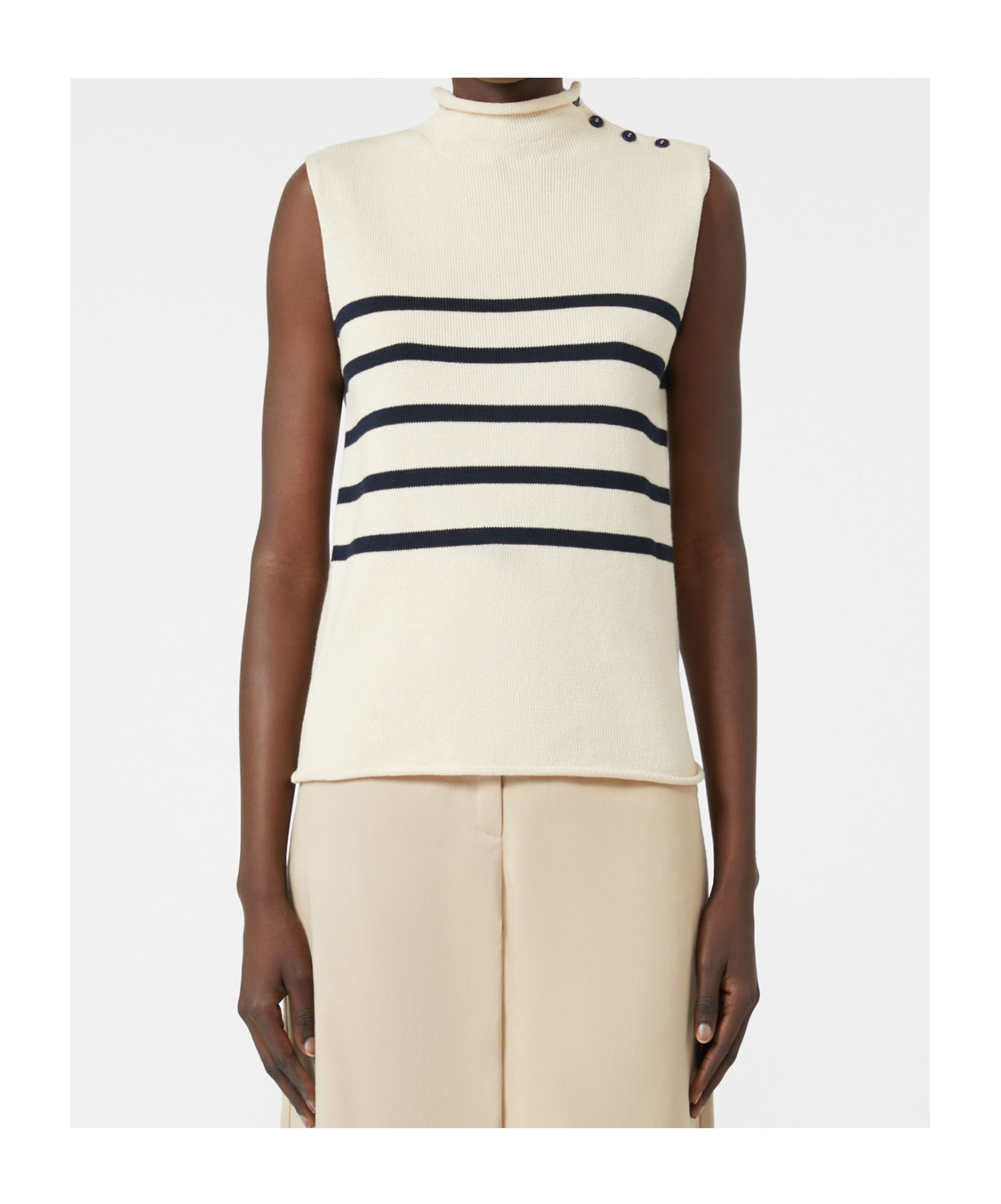 Weekend Max Mara Trofeo Placed Stripe Sleevless Cotton Sweater In White