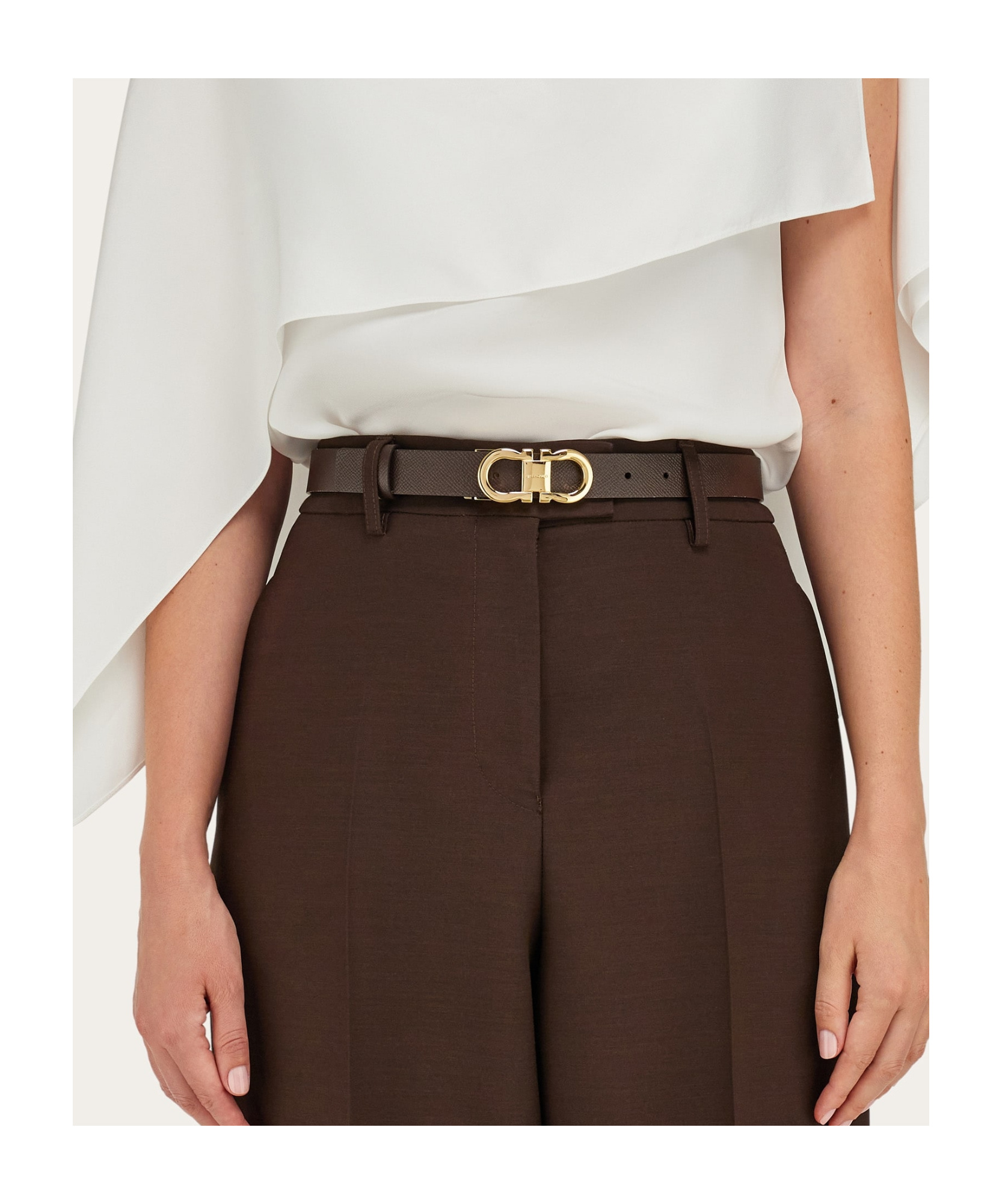 Ferragamo Black Reversible Gancini Belt In Nude