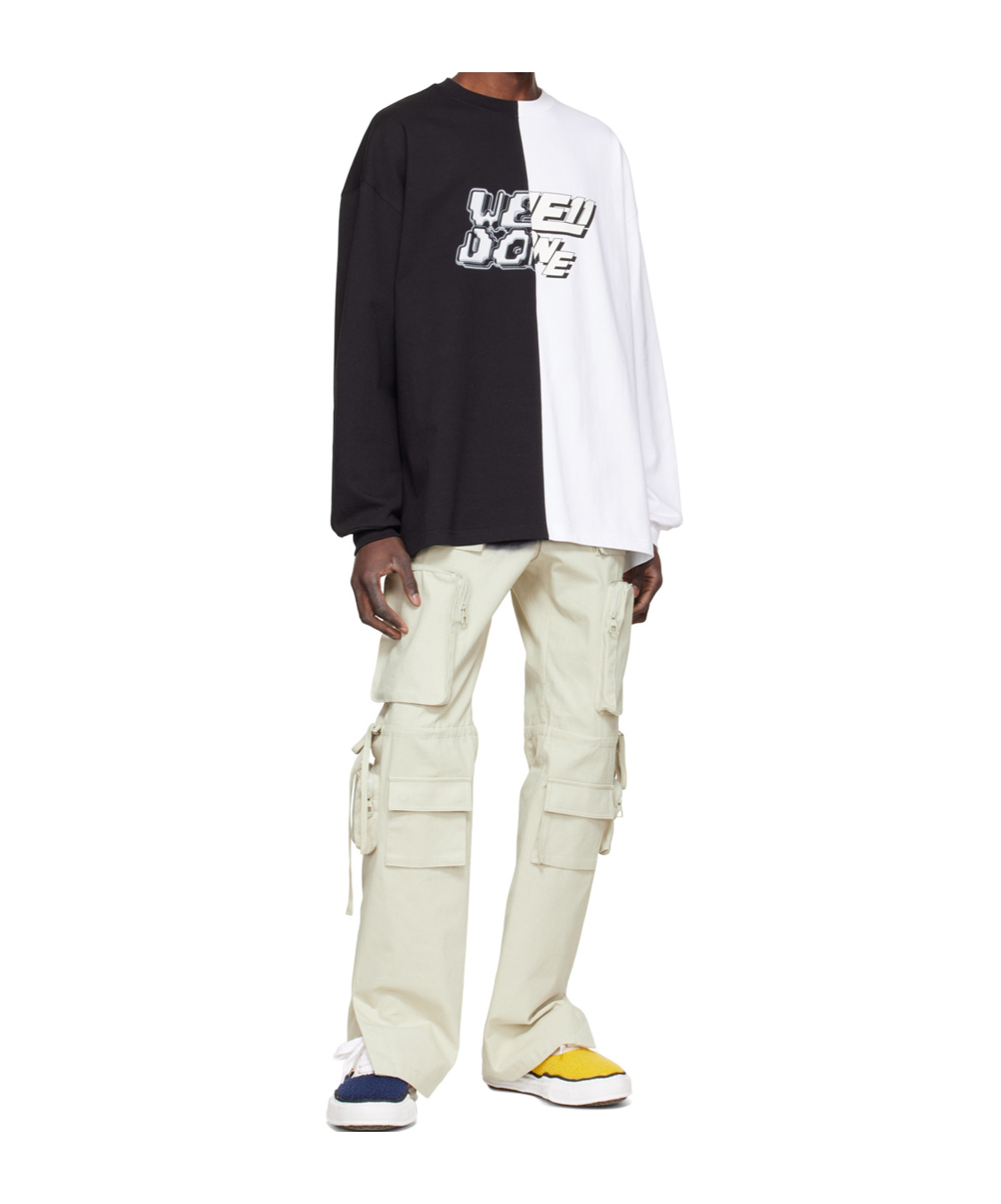 We11 Done Round Collar Color Matching Long-sleeved T-shirt In White