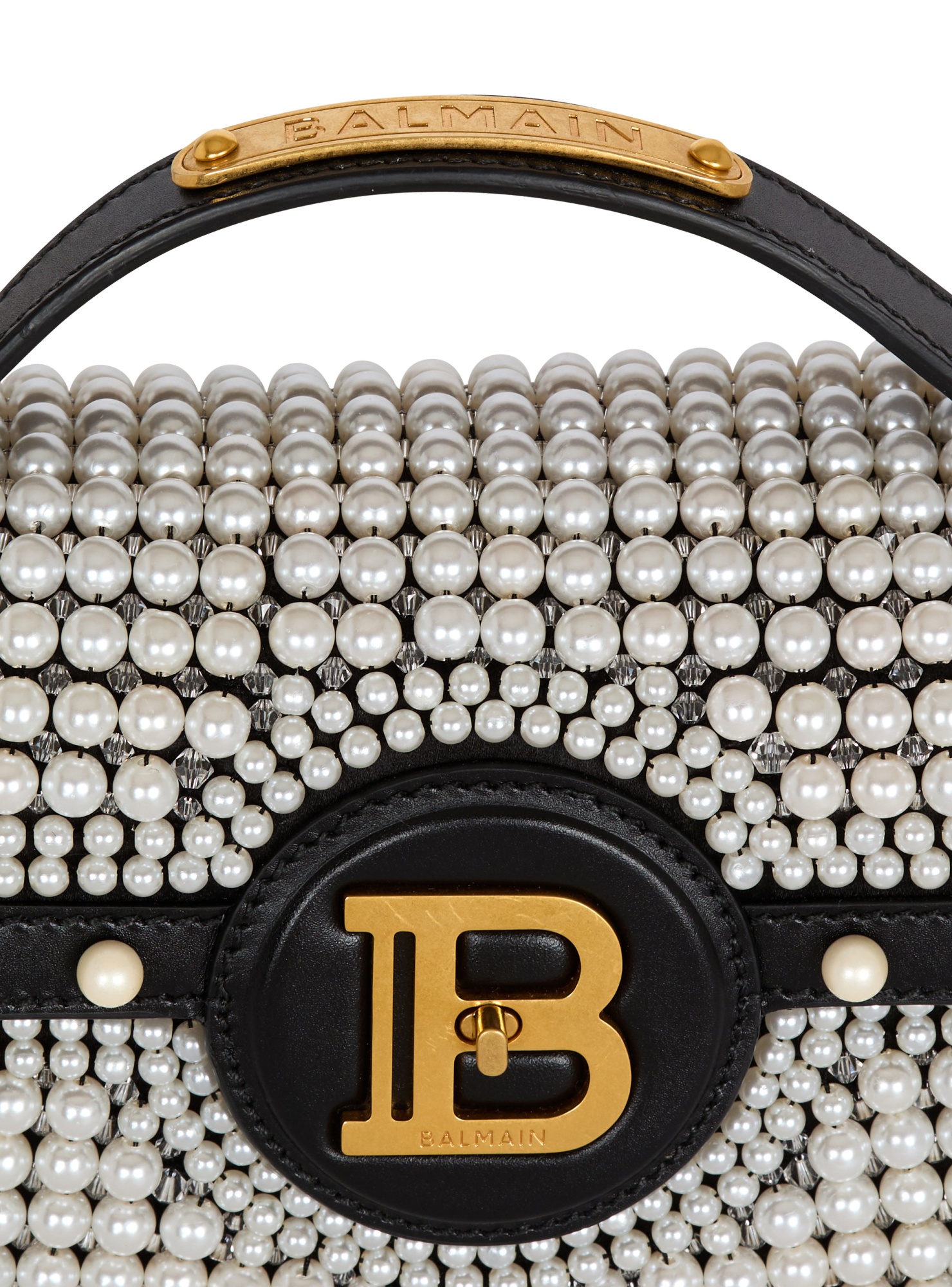 BALMAIN B-BUZZ DYNASTY BAG IN LEATHER AND EMBROIDERED SATIN