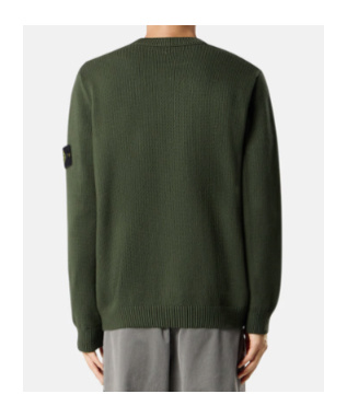 Stone Island Crewneck Jumper With Ribbed Trims In Green