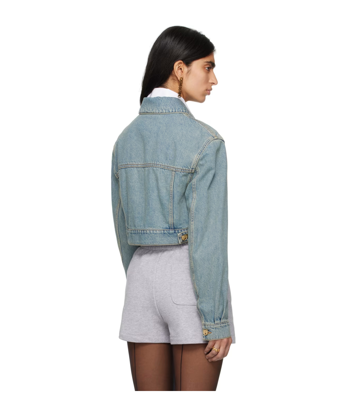 Shop Moschino Teddy Long-sleeved Denim Jacket In Gray