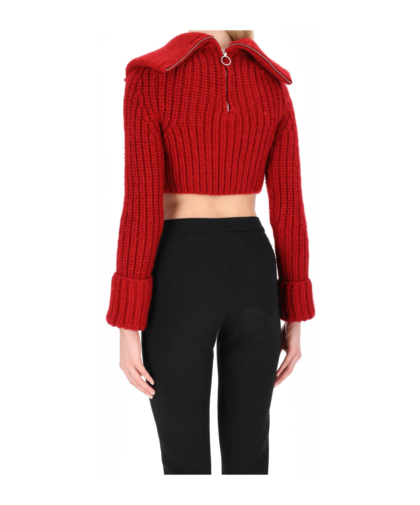 Philosophy Di Lorenzo Serafini Half-zipped Cropped Knitted Jumper In Red