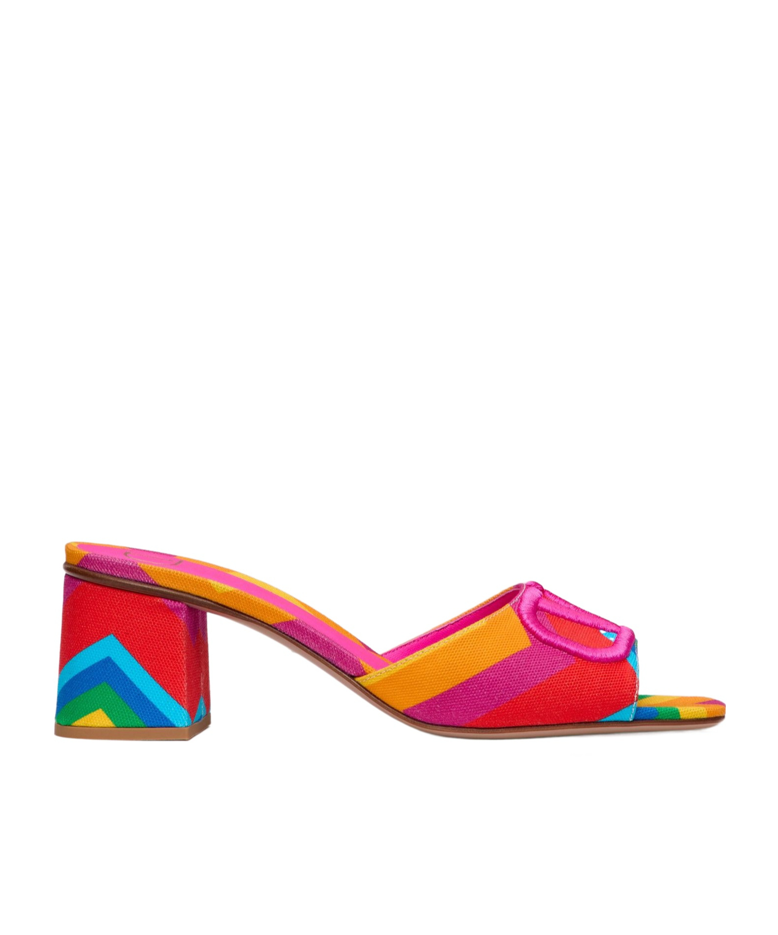 Valentino Garavani Garavani Escape Slide Sandal In Canvas With Chevron Print24 60mm Woman Multicolou In Multicolor/pink
