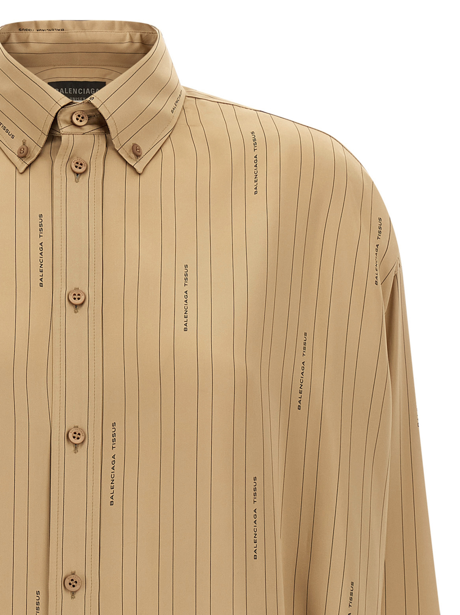 Balenciaga Satin Long-sleeved Striped Shirt In Brown