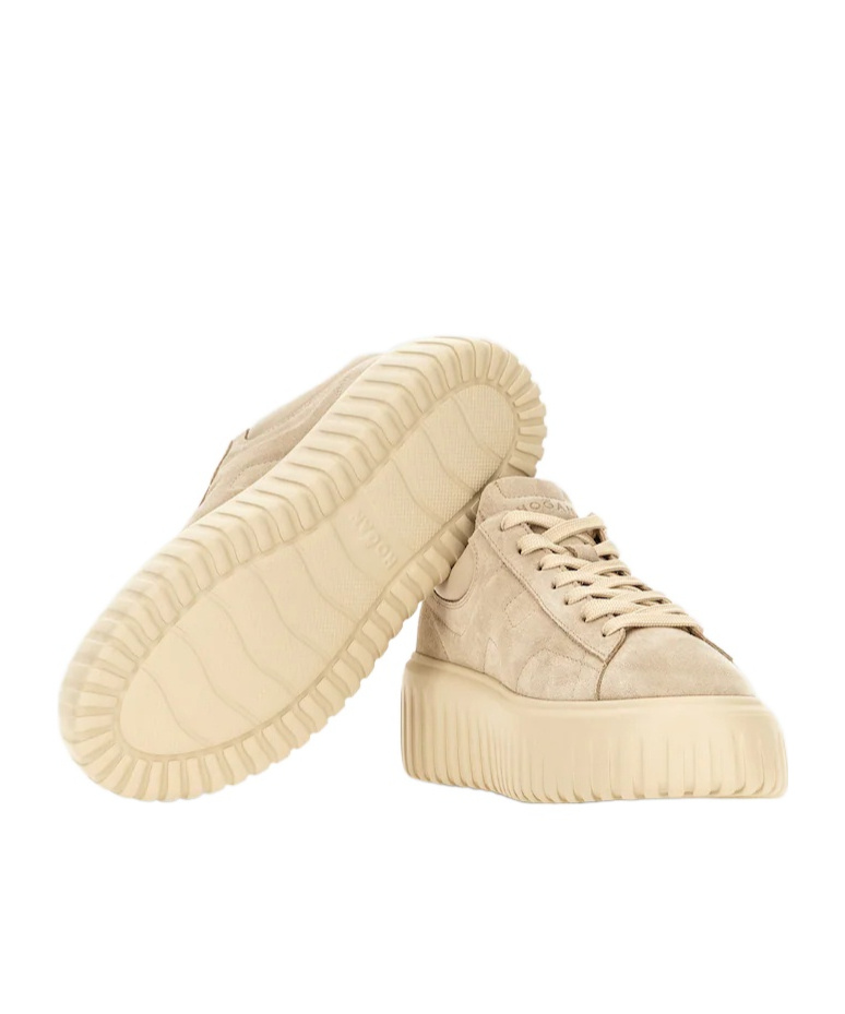 Hogan H-stripes Suede Platform Sneakers In Neutral