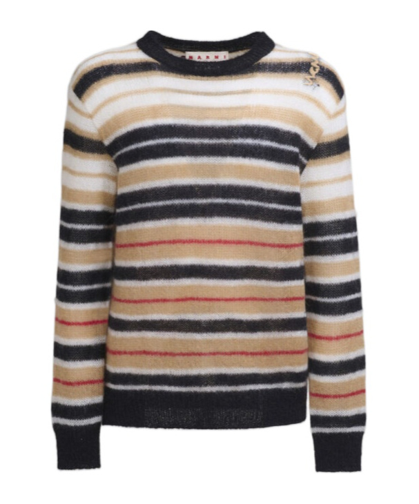Marni Crew Neck Mohair Blend Sweater With Striped Pattern In Black