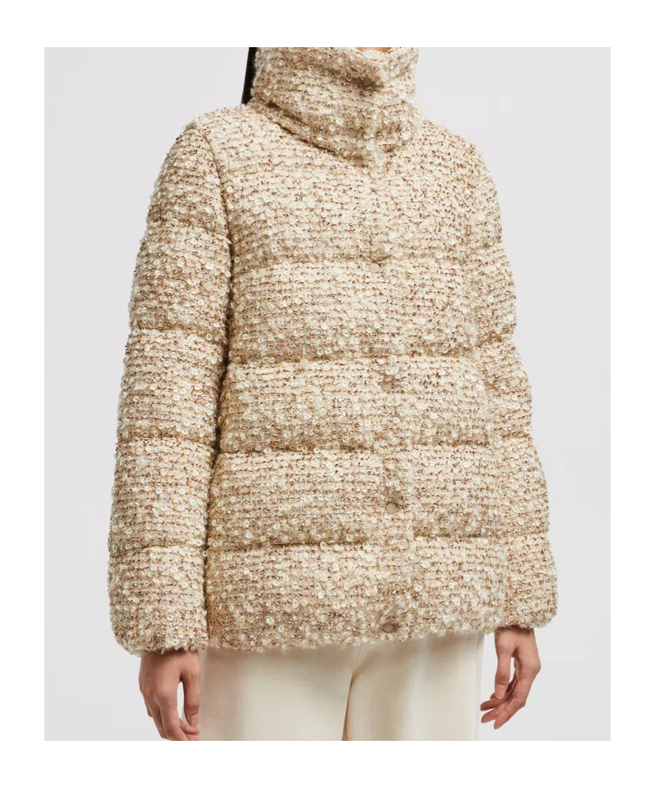 Moncler Cochelle Checked Tweed Down Jacket In Nude
