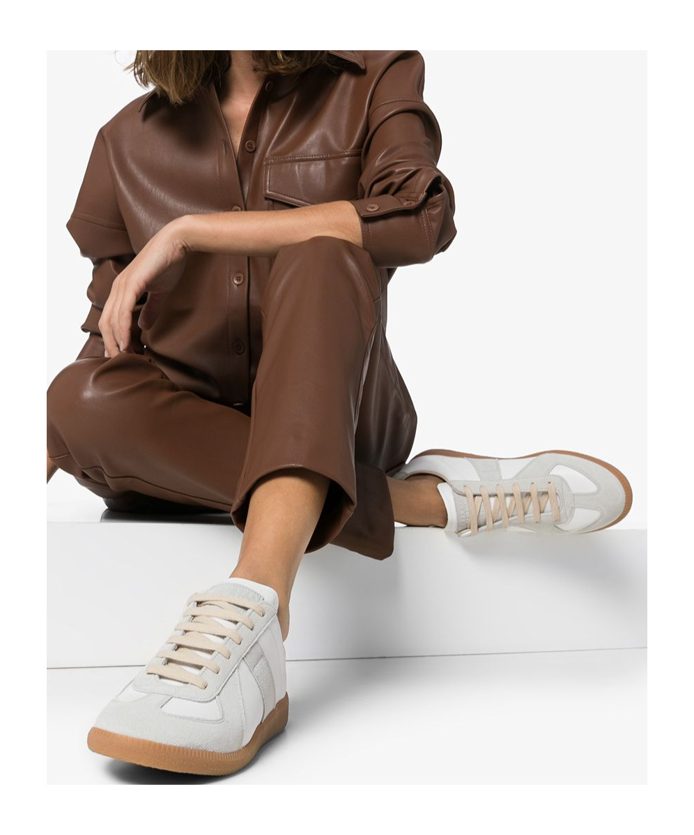 Maison Margiela Low-top Leather Sneakers With Contrasting Details In White