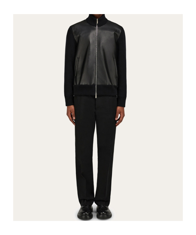Ferragamo Bomber Jacket In Leather And Wool In Black