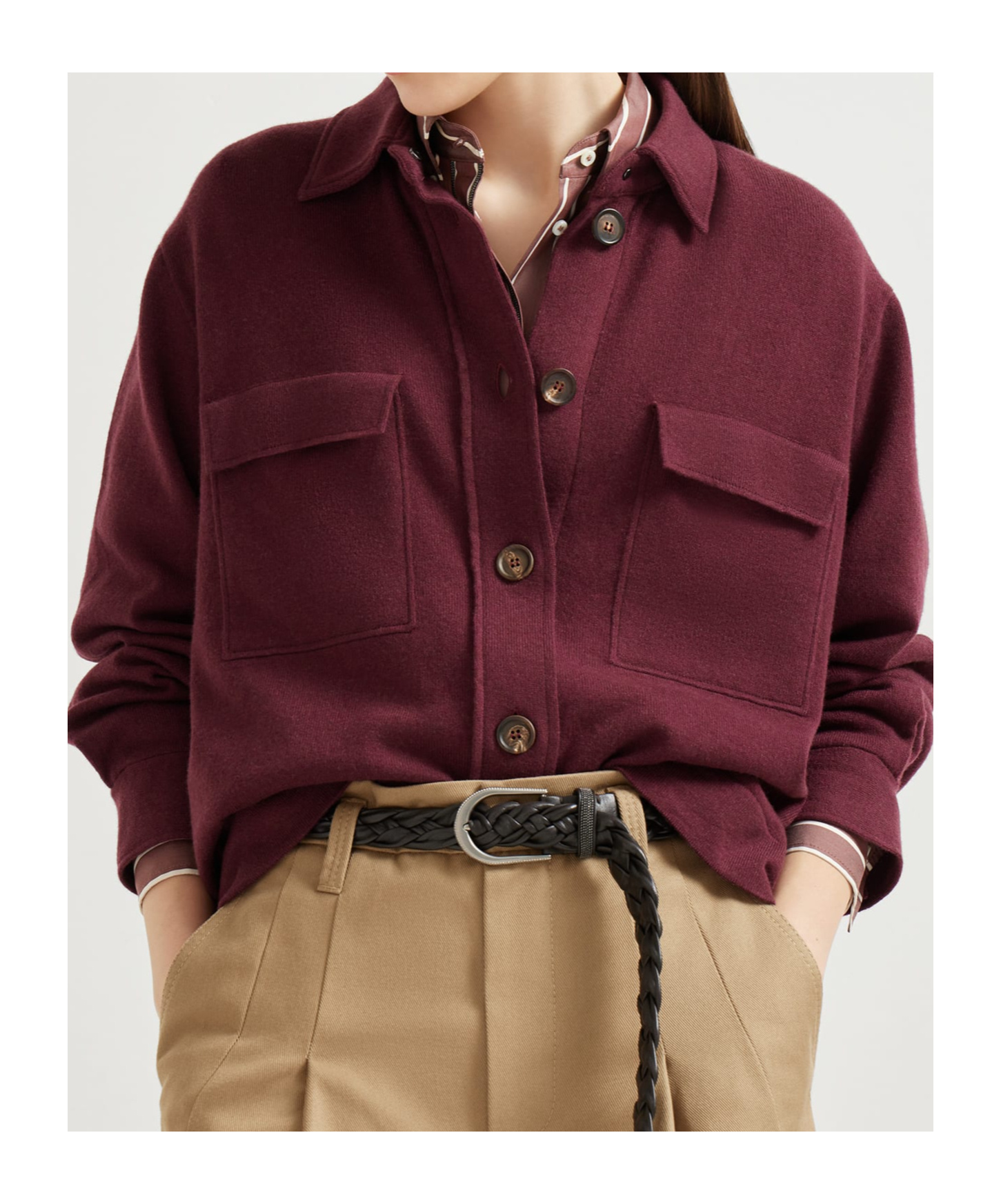 Brunello Cucinelli Lapel Long Sleeve Casual Jacket In Burgundy