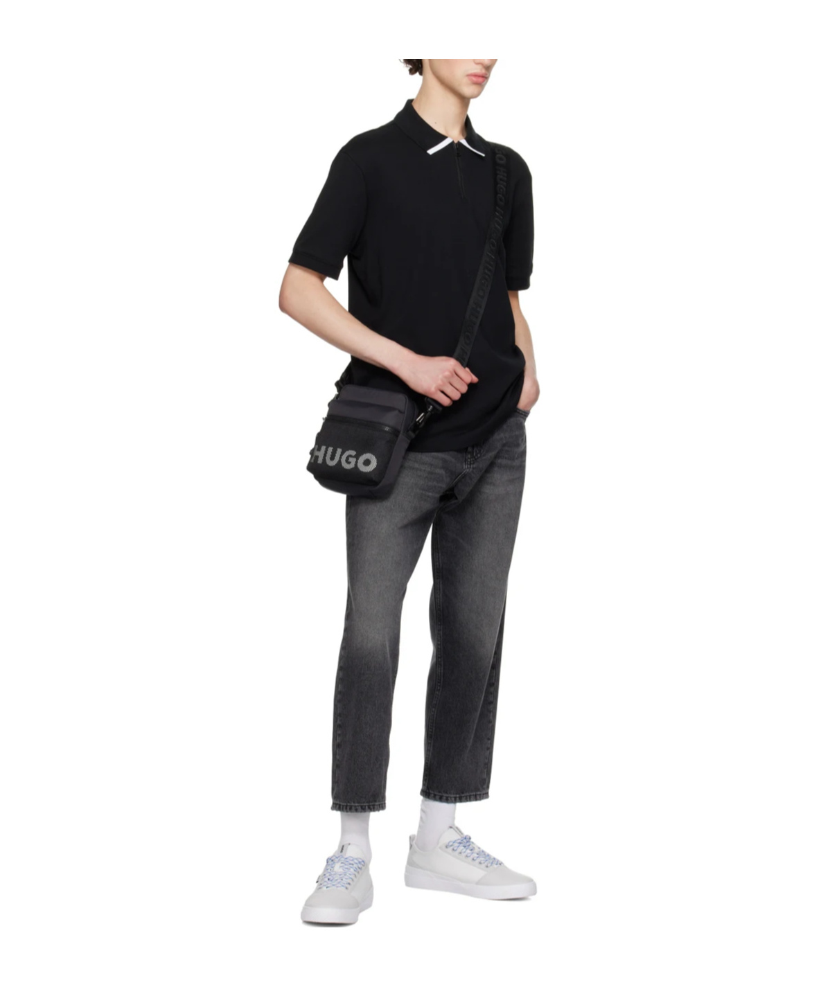 Hugo Boss Cotton-piqu Polo Shirt With Contrast Logo In Black