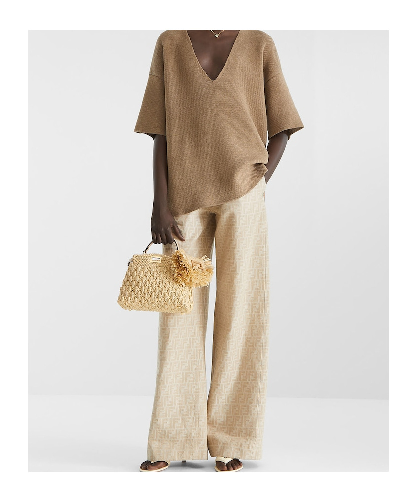 Fendi Women Ff Cotton And Linen Trousers In Neutral