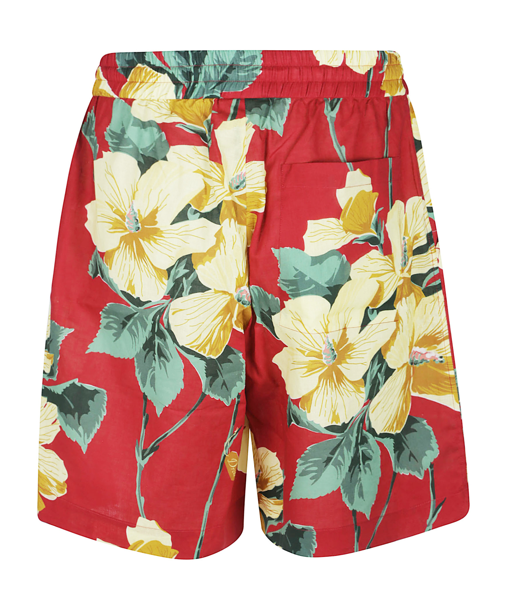 Drôle De Monsieur Elasticized Waist Floral Print Shorts With Lateral Pockets In Red