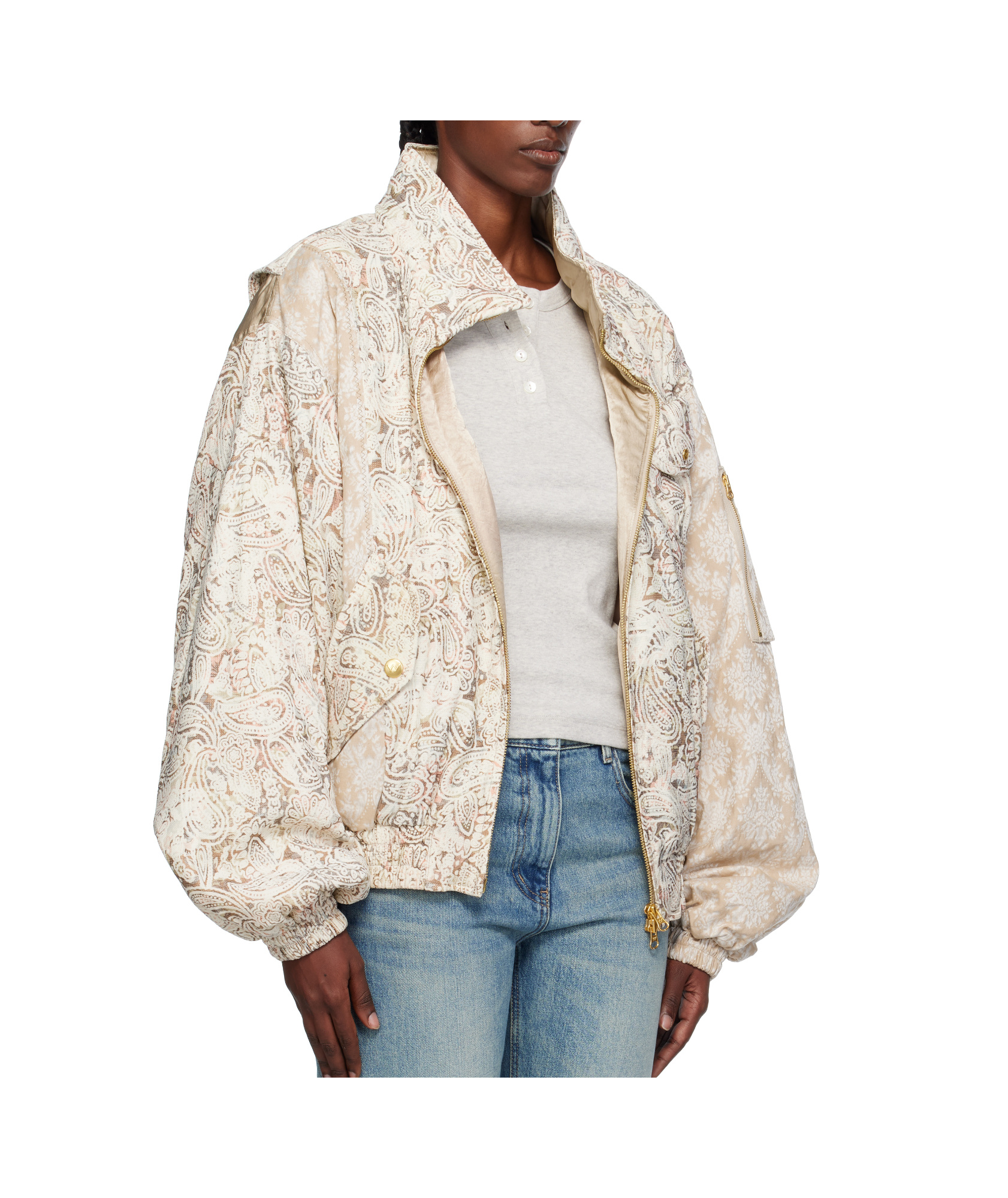 Open Yy Paisley Cargo Bomber Jacket In Neutral