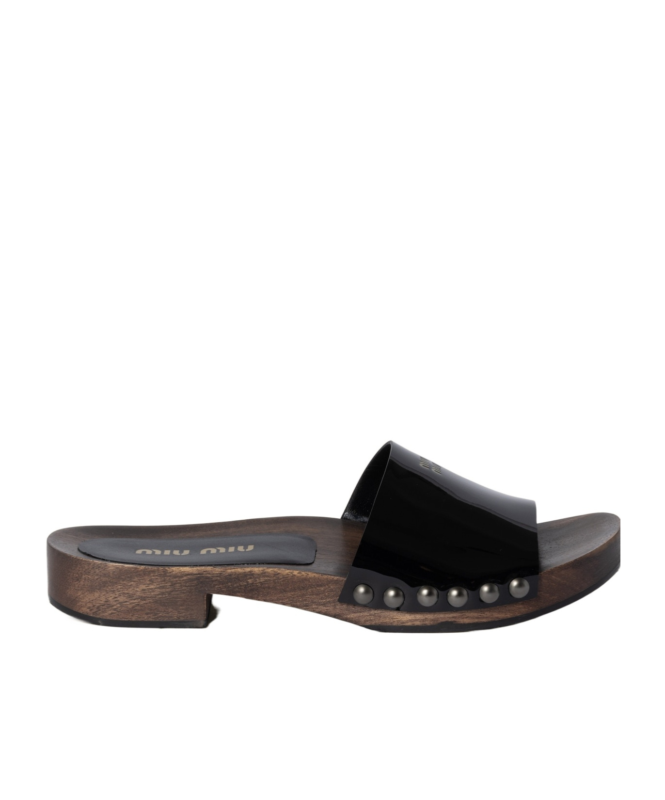 Miu Miu Studded Detail Wooden Sole Clogs In Black