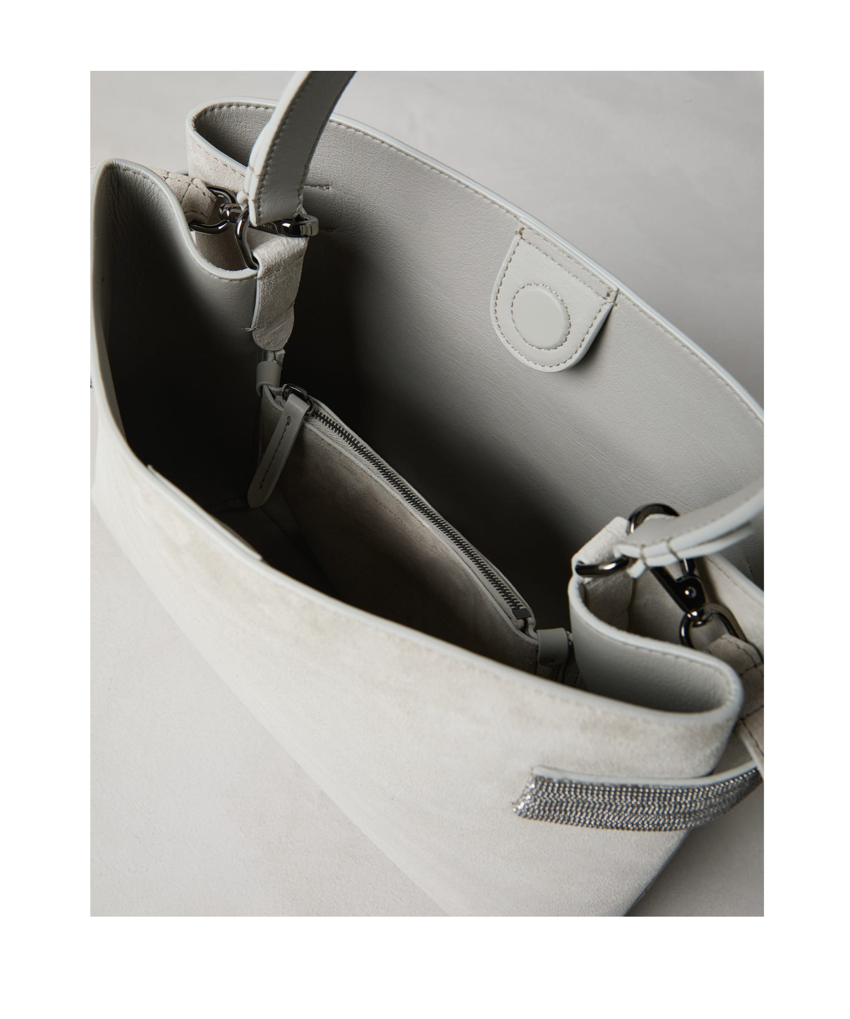 Brunello Cucinelli Monili-chain Suede Tote Bag In Gray