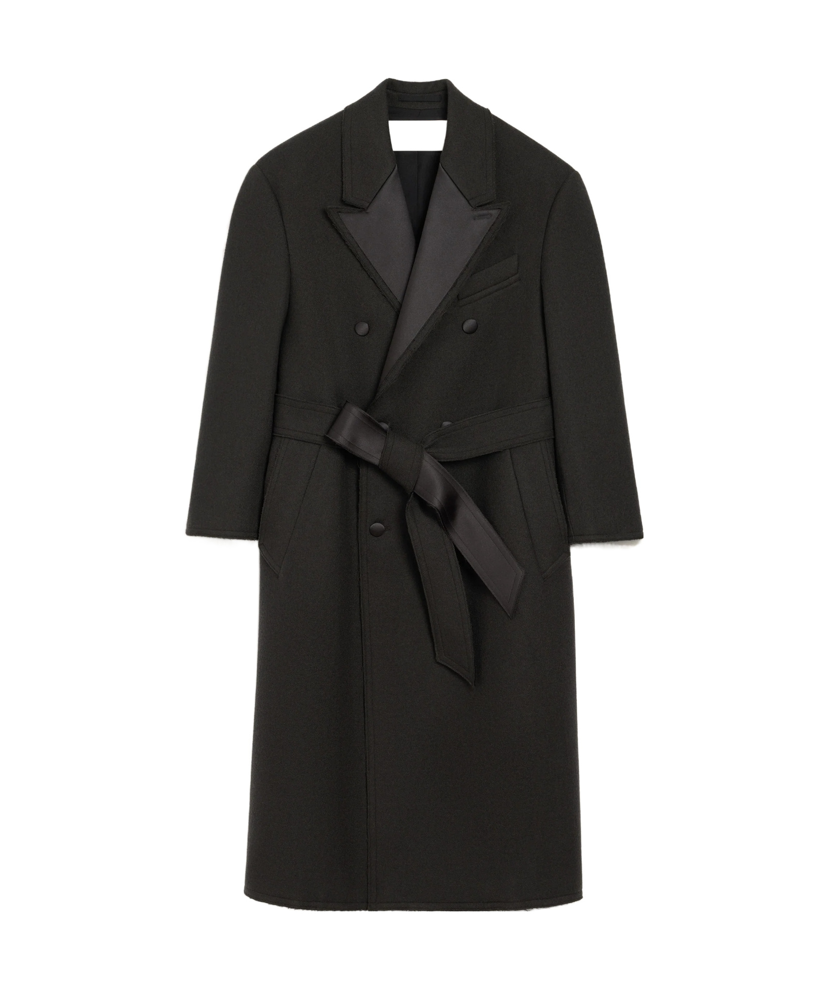 Ami Alexandre Mattiussi Black Wool Smocking Double Breasted Long Coat Grey In Black