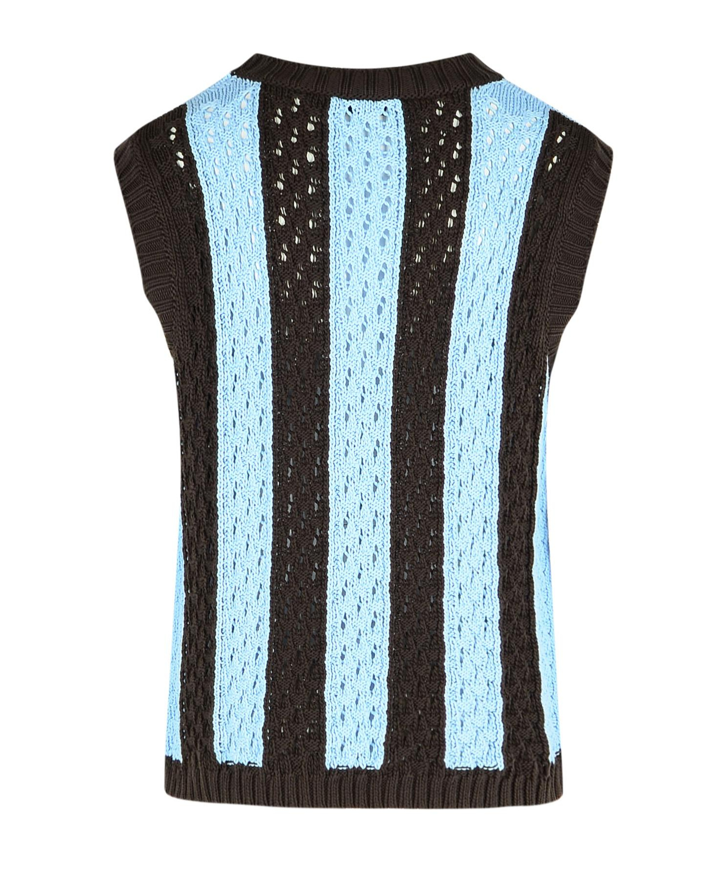 Laneus Open Knit Sleeveless Striped Vest In Black