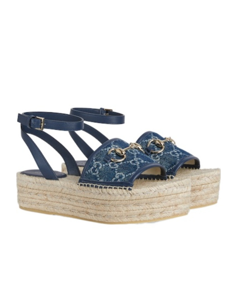 Gucci Women's Flatform Espadrille With Horsebit In Blue