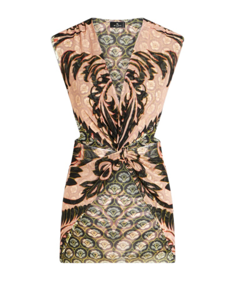 Shop Etro Printed Tulle Top In Nude