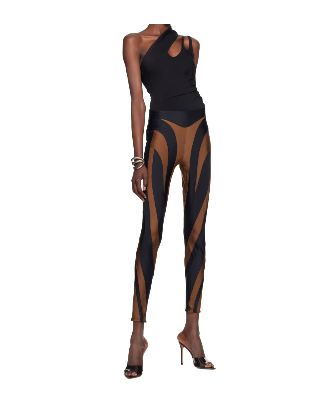 Mugler Color Matching Printed Leggings In Black
