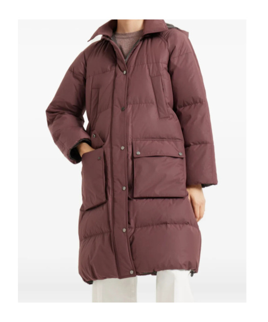 Brunello Cucinelli Shiny Zipper Pull Puffer Jackets Bordeaux In Brown