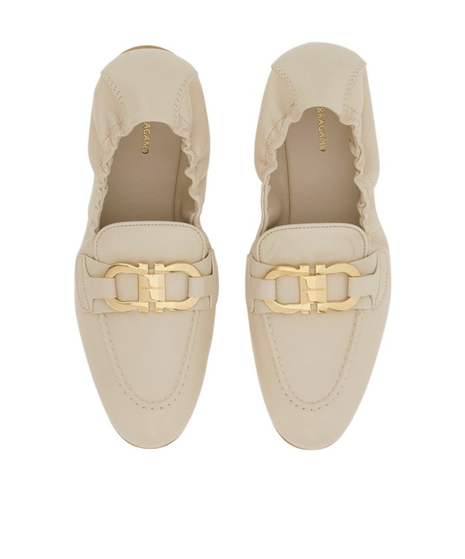 Ferragamo Jodie Casual Flat Loafers Elasticated Trim In White