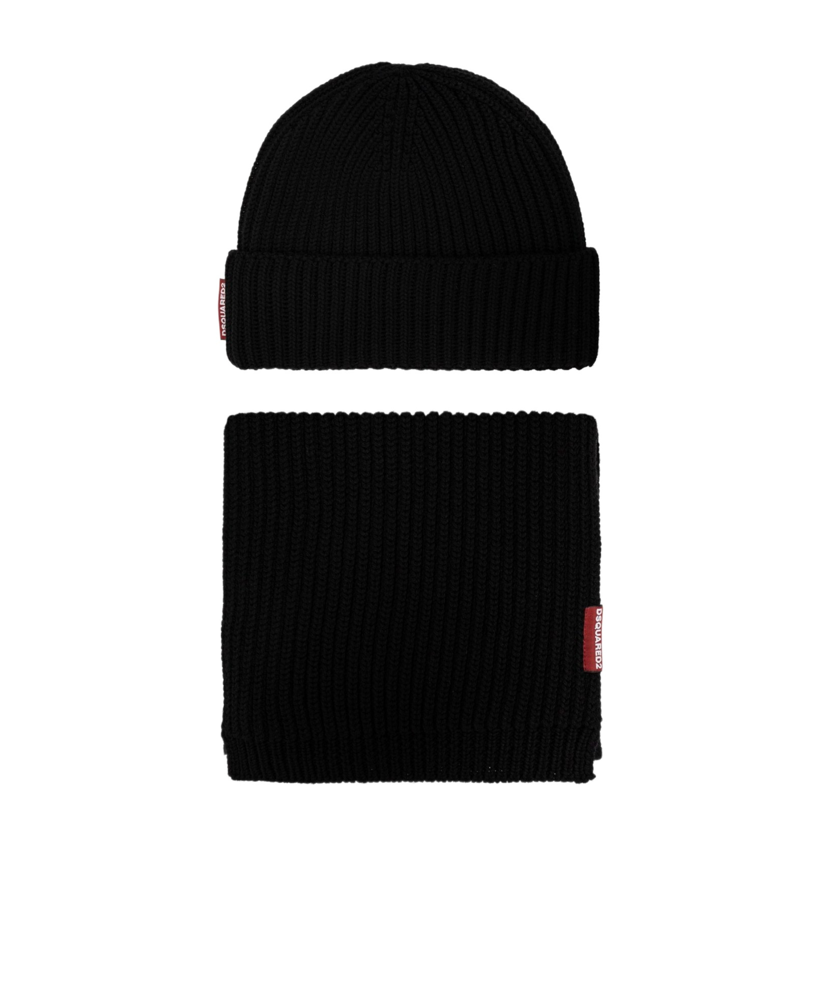 Dsquared2 Ribbed-knit Wool Beanie And Scarf Set In Black
