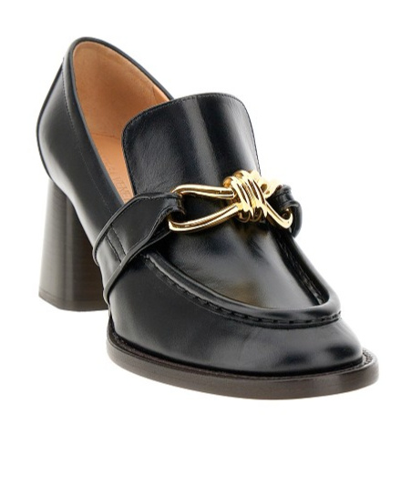 Bottega Veneta Astaire Metallic Knot Leather Heeled Loafers In Black