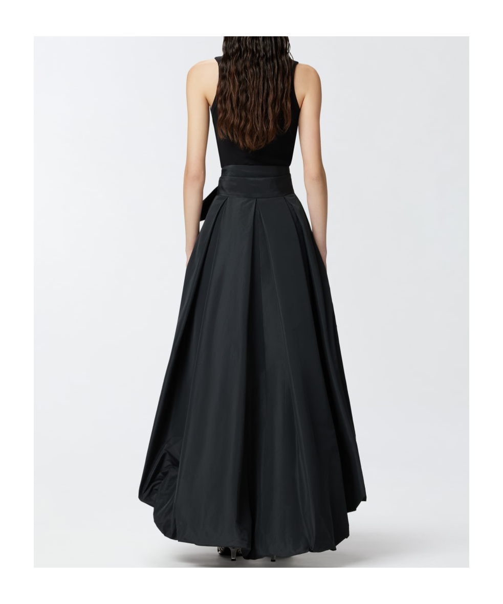 Pinko Bow-detailed Wide Taffeta Skirt In Black