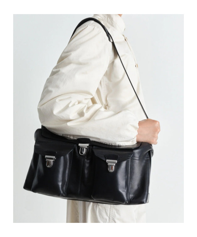 Lemaire Weekend Gear Leather Crossbody Bag With Pockets In Black