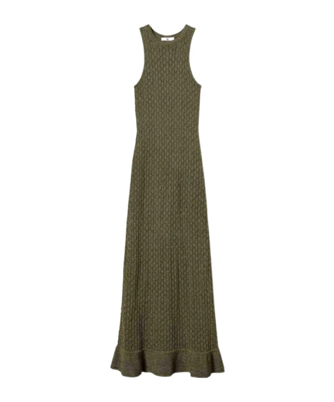 Twinset Robe Longue En Maille Point Filet Et Lurex In Green