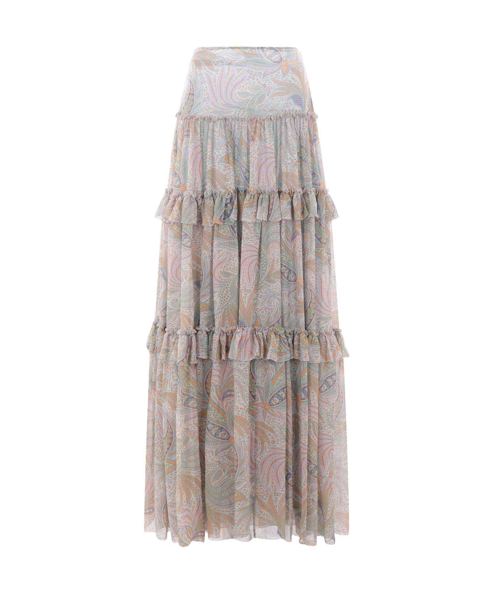 Etro Paisley Print Ruffled Maxi Skirt In Nude
