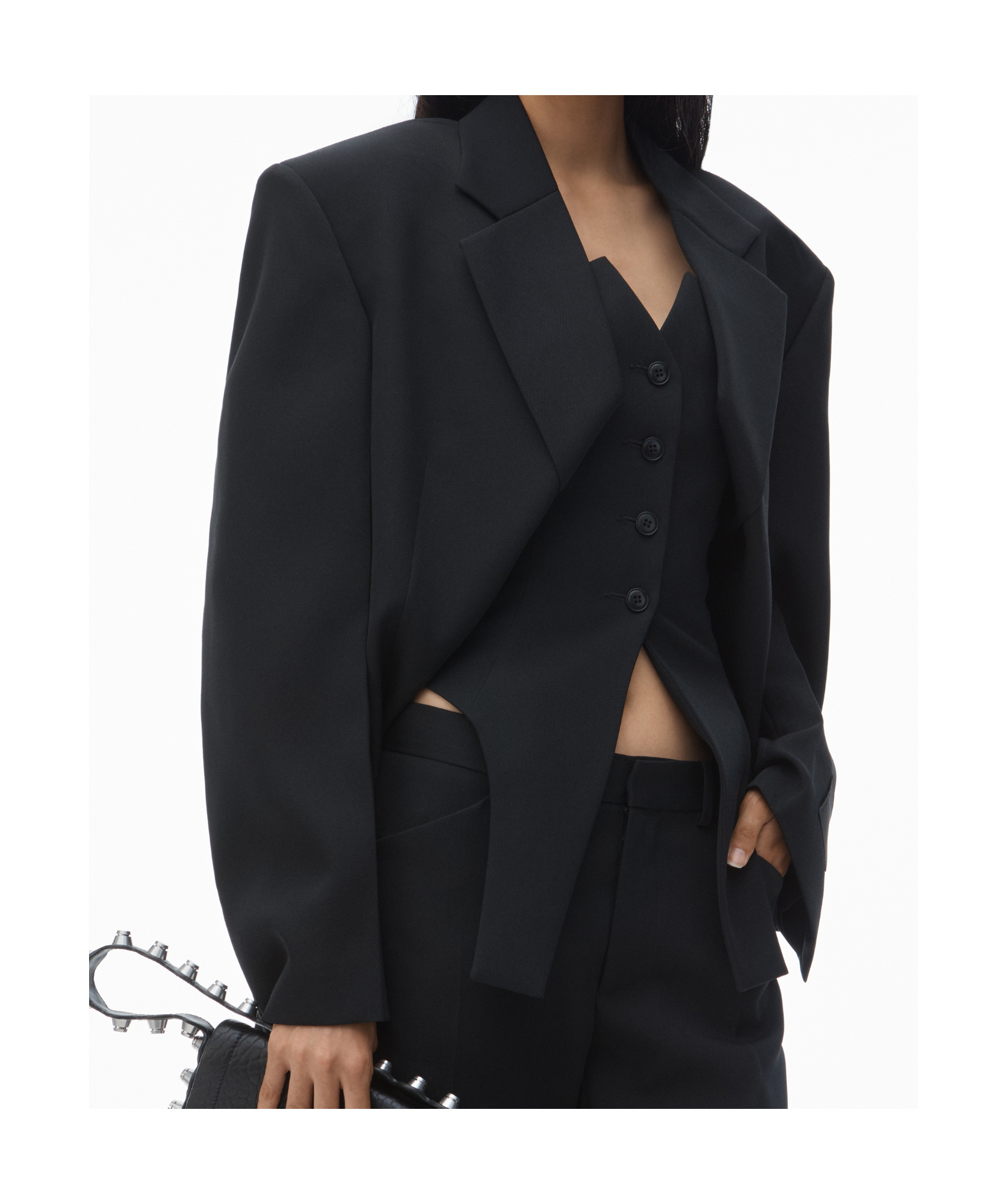 Alexander Wang Exaggerated Split Front Blazer In Black