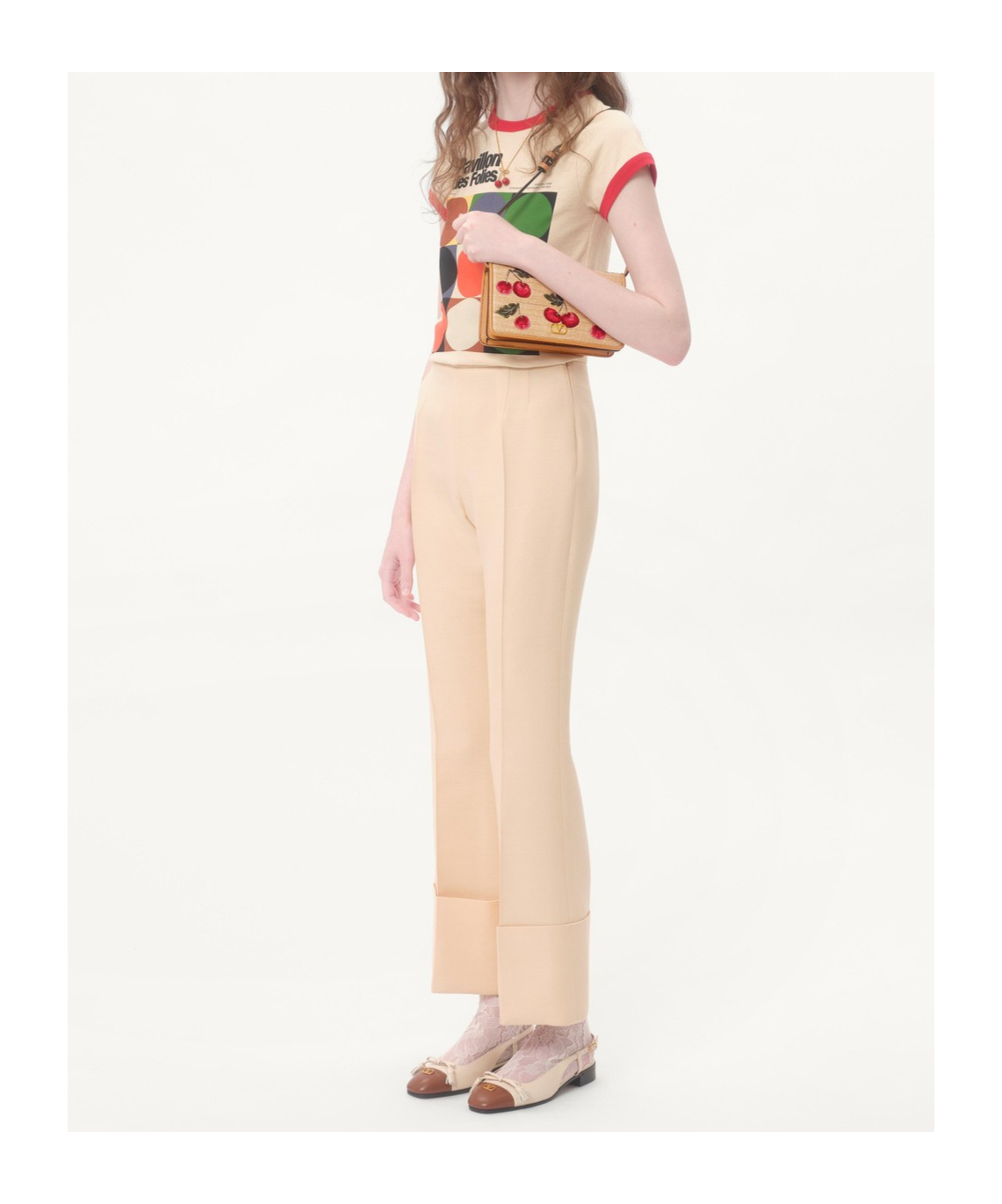 Shop Valentino Cherry-print Shoulder Bag In Natural/multicolor/natural Camel